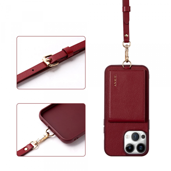 Adjustable Lanyard Shoulder Crossbody Wallet PU Leather Phone Case For iPhone 14 Pro Max - Image 5