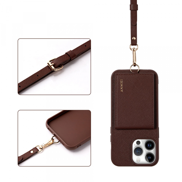 Adjustable Lanyard Shoulder Crossbody Wallet PU Leather Phone Case For iPhone 14 Pro Max - Image 6