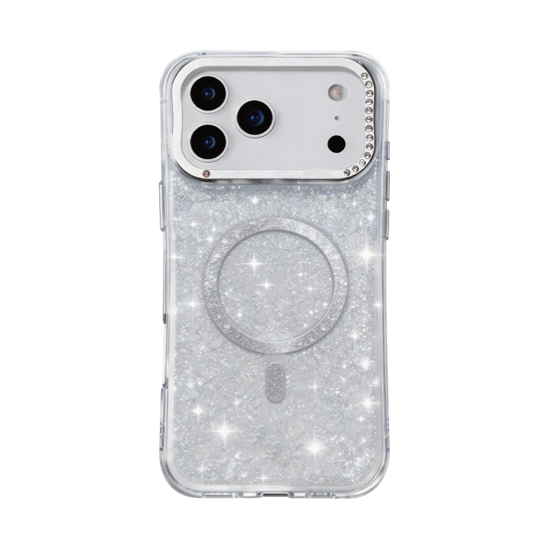 Glitter Phone Case for iPhone 17 Pro Max Silver Design