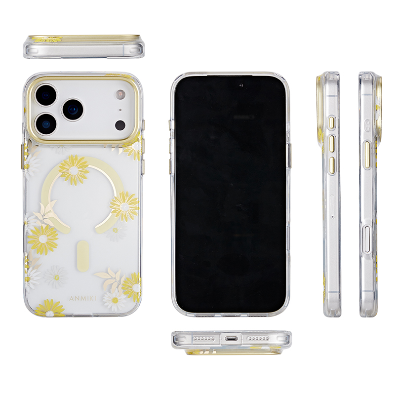 Full view of transparent daisy phone cover