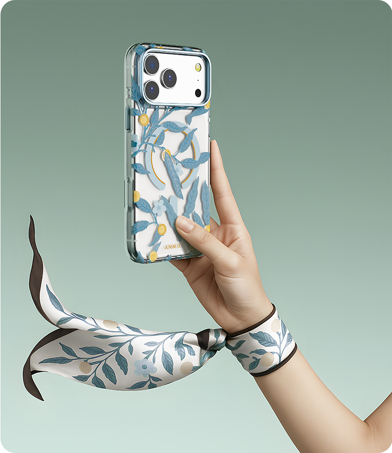 3D floral IMD phone case with blue leaf pattern
