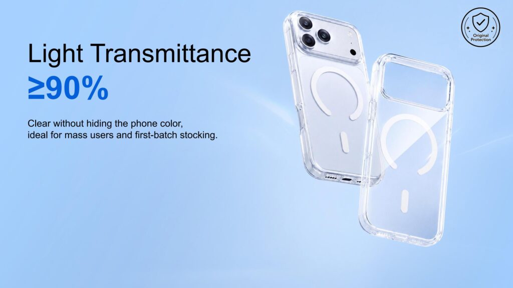 Clear phone case with over 90 percent light transmittance