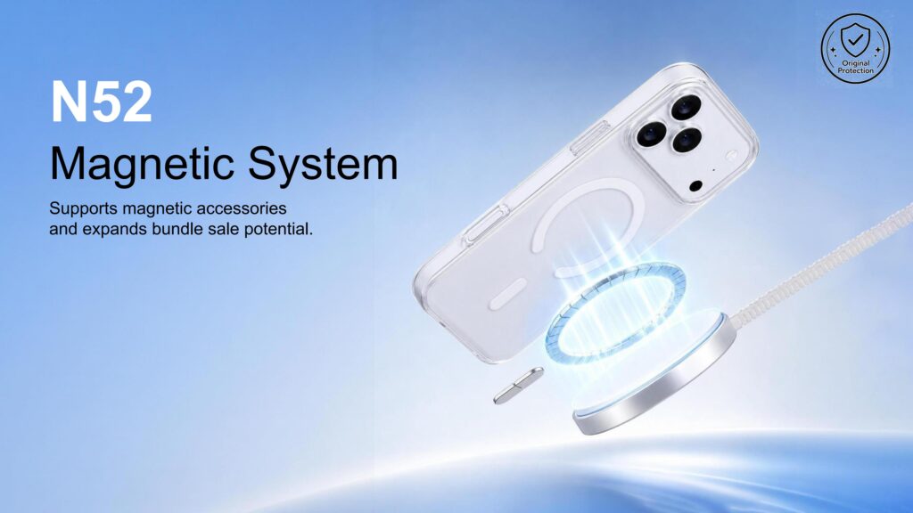 N52 magnetic system for clear phone case and magnetic accessories