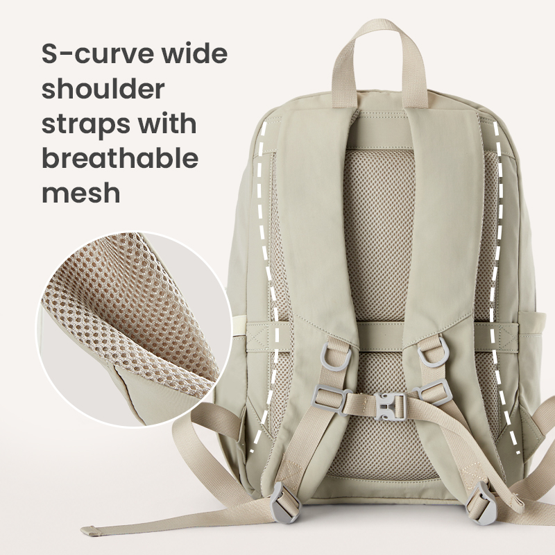 Breathable shoulder strap and back panel detail