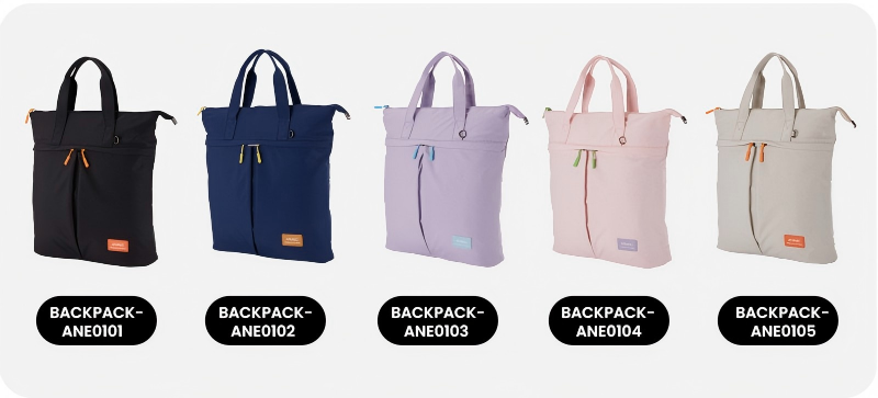 Convertible backpack tote bag color options