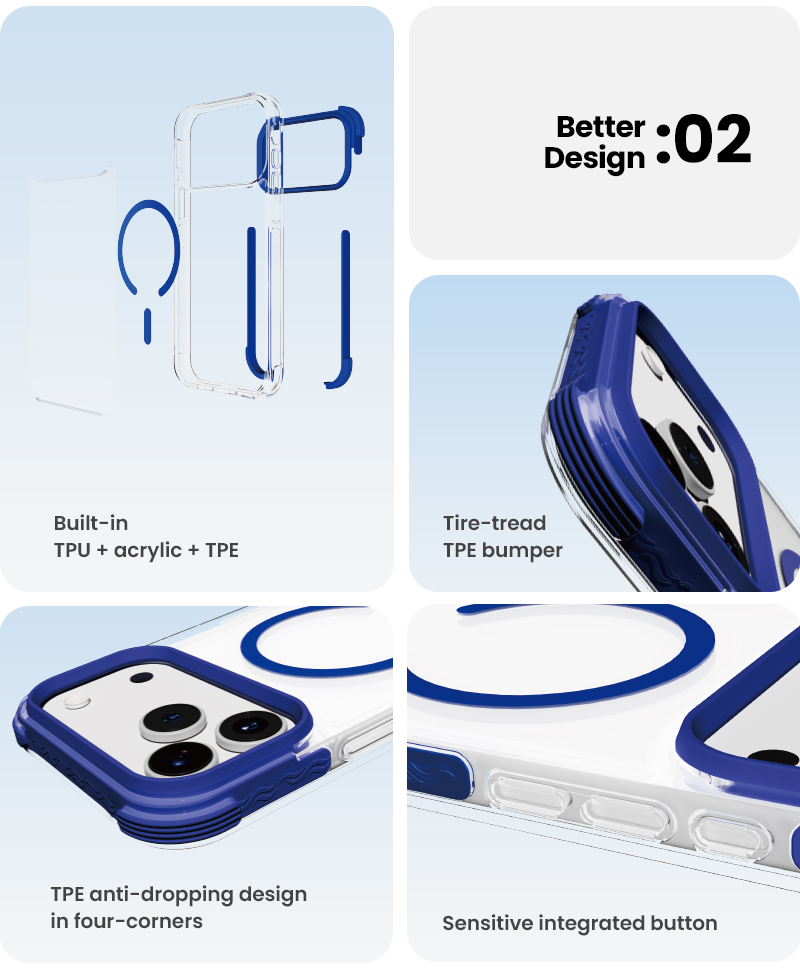 TPE bumper and integrated button details