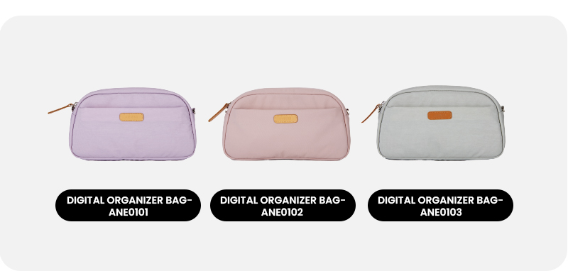 Available color options for compact organizer bag