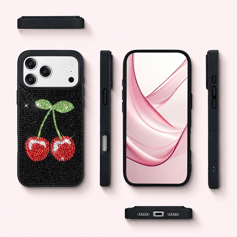 Full view of black crystal phone case