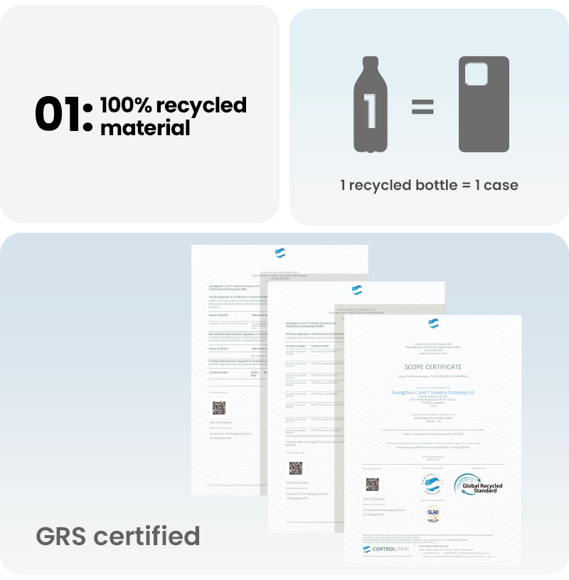 GRS certificate and recycled material display