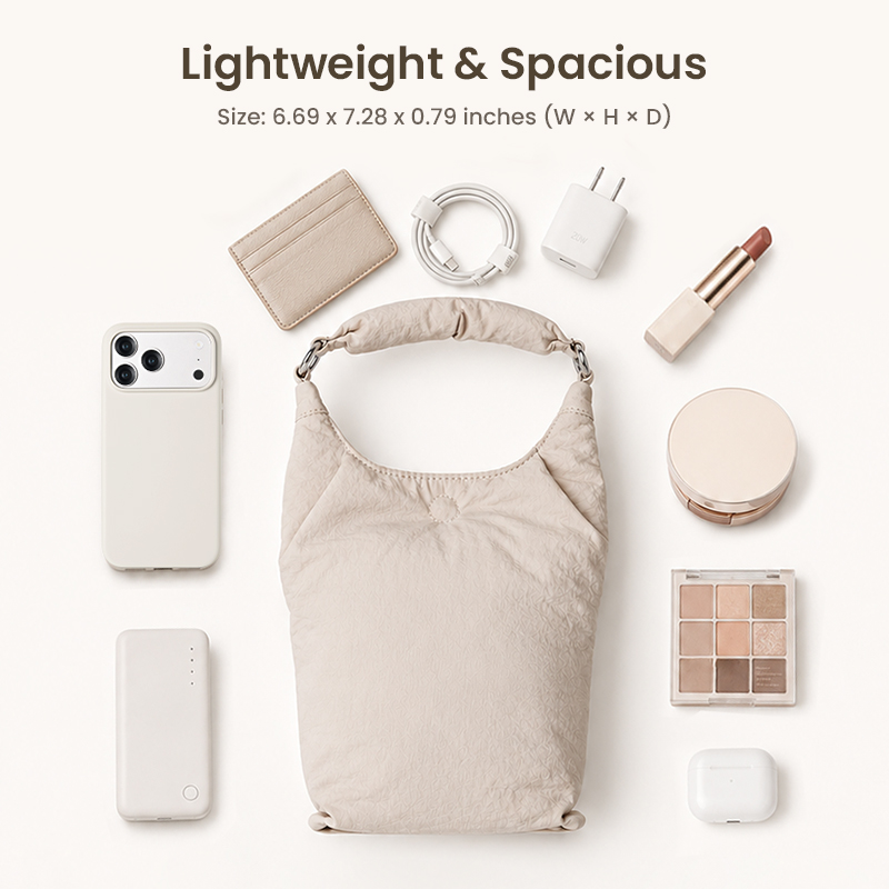 Lightweight spacious phone bag storage layout