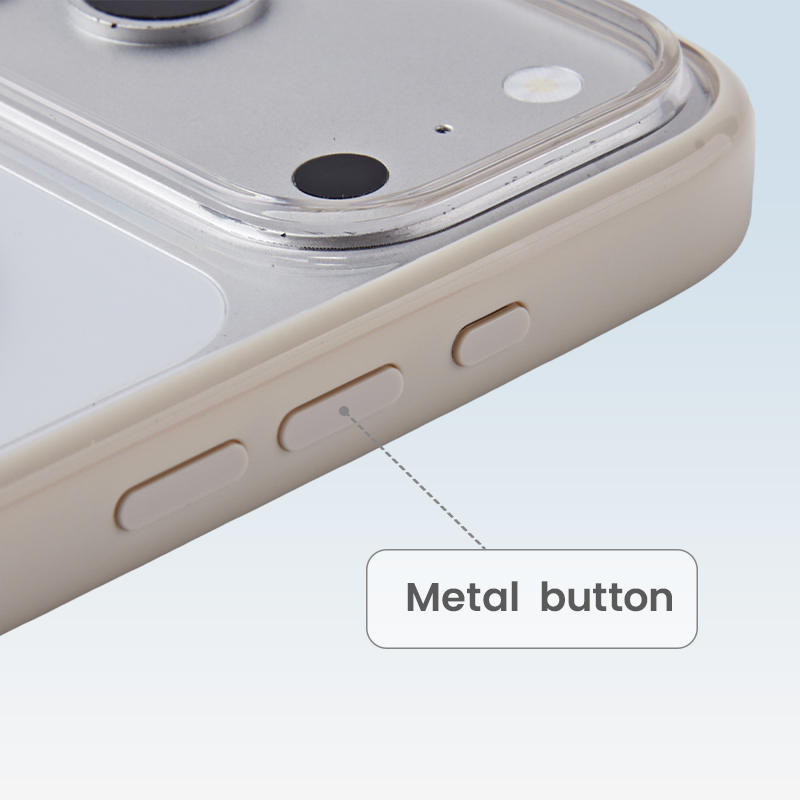 Metal button detail on transparent protective case