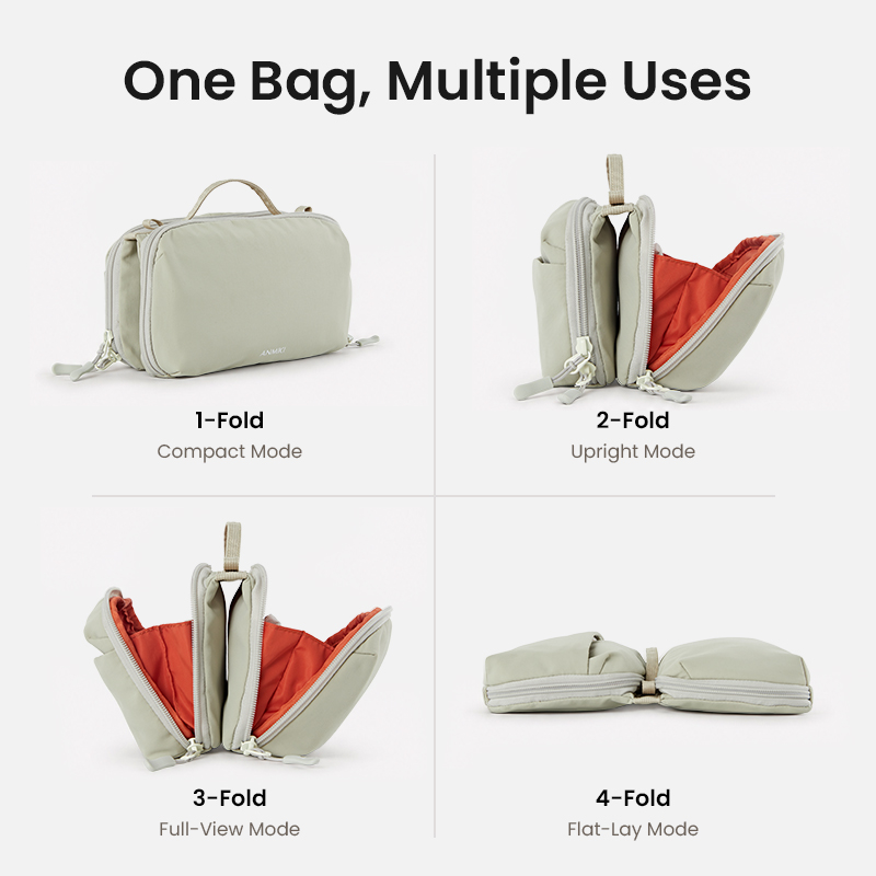 Four folding modes for daily storage pouch