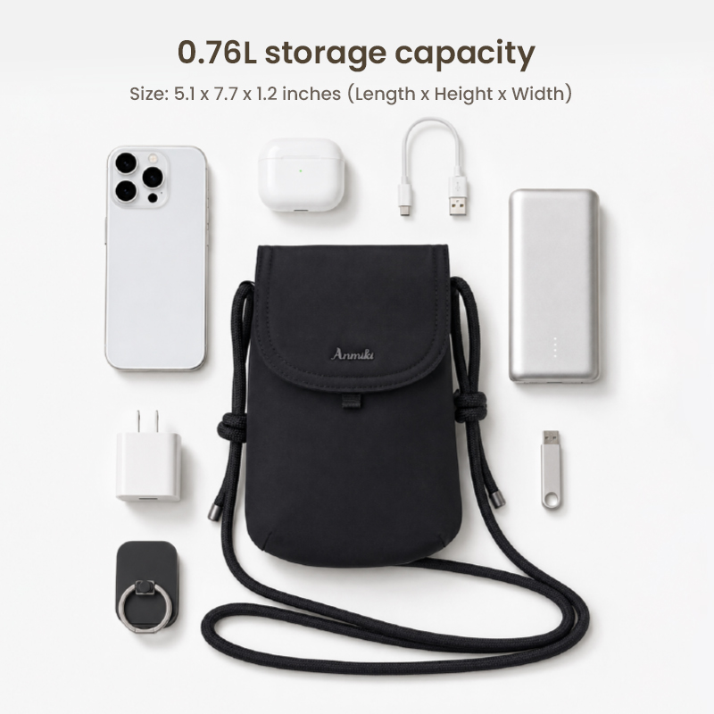 Compact phone bag with 0.76L storage capacity