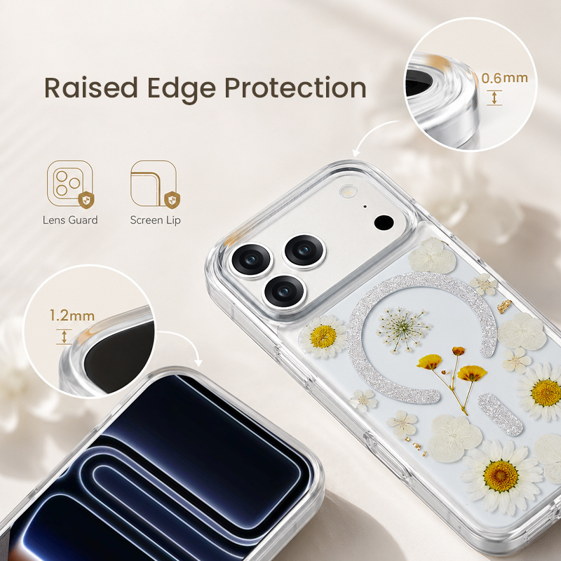 Raised edge protection for screen and camera