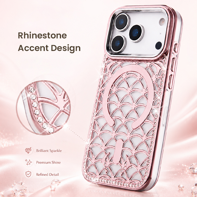 Rhinestone accent detail on pink case