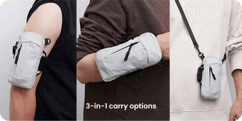 Three carry options for sports phone pouch