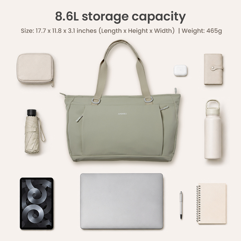 8.6L capacity layout with laptop and daily items