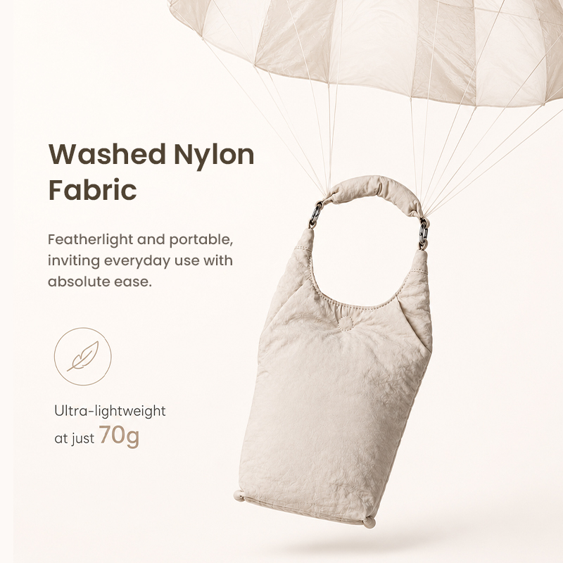 Washed nylon fabric phone pouch detail