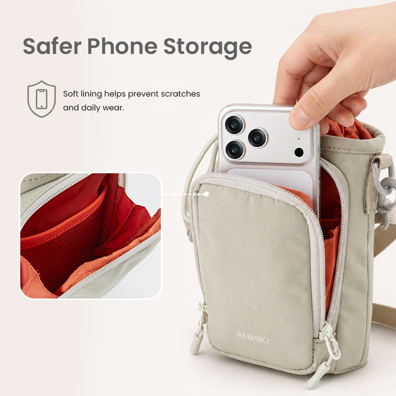 Phone pocket with soft lining inside pouch