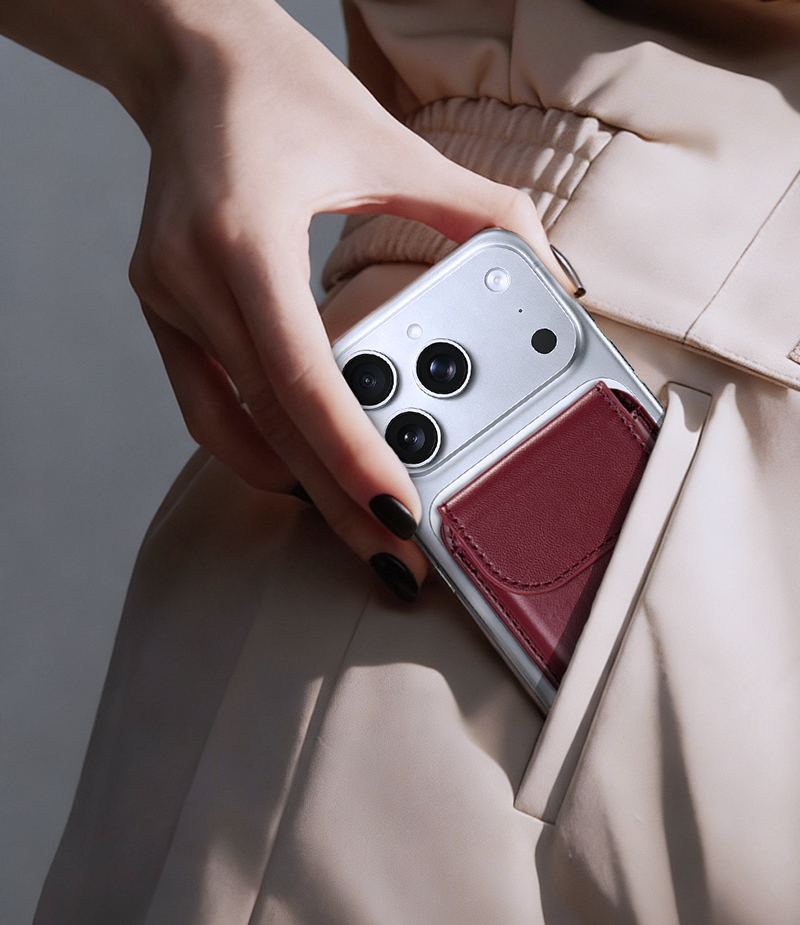 Magnetic card holder in pocket lifestyle scene