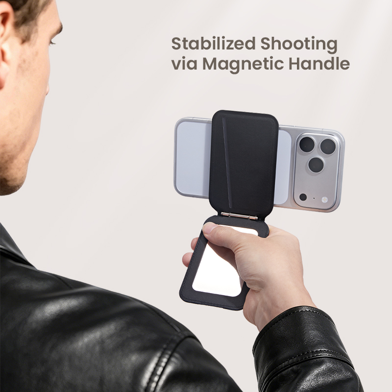 Magnetic handle stand for stabilized phone shooting