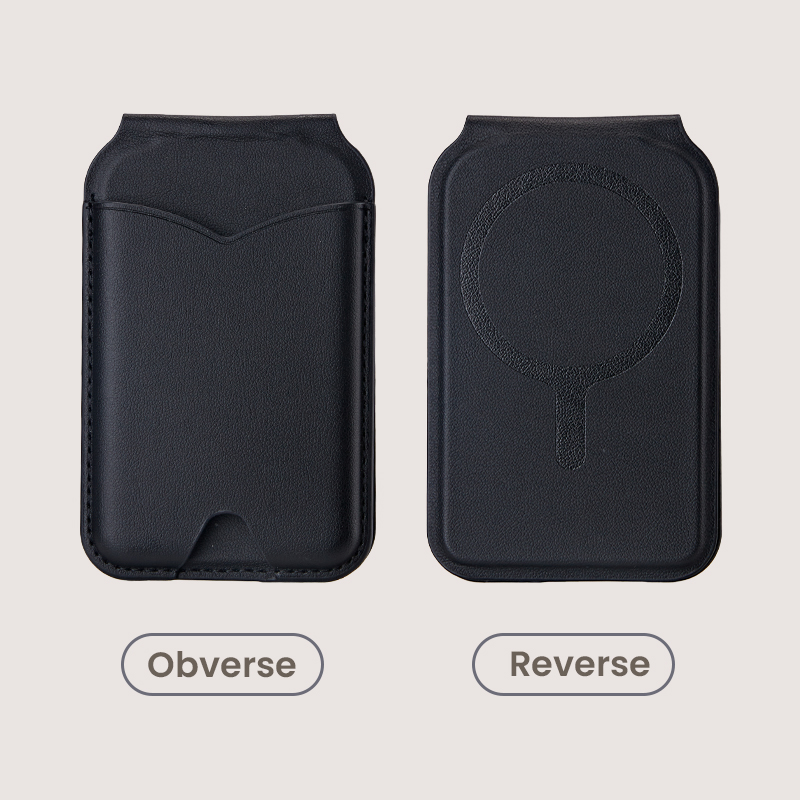 Front and back view of black magnetic card wallet