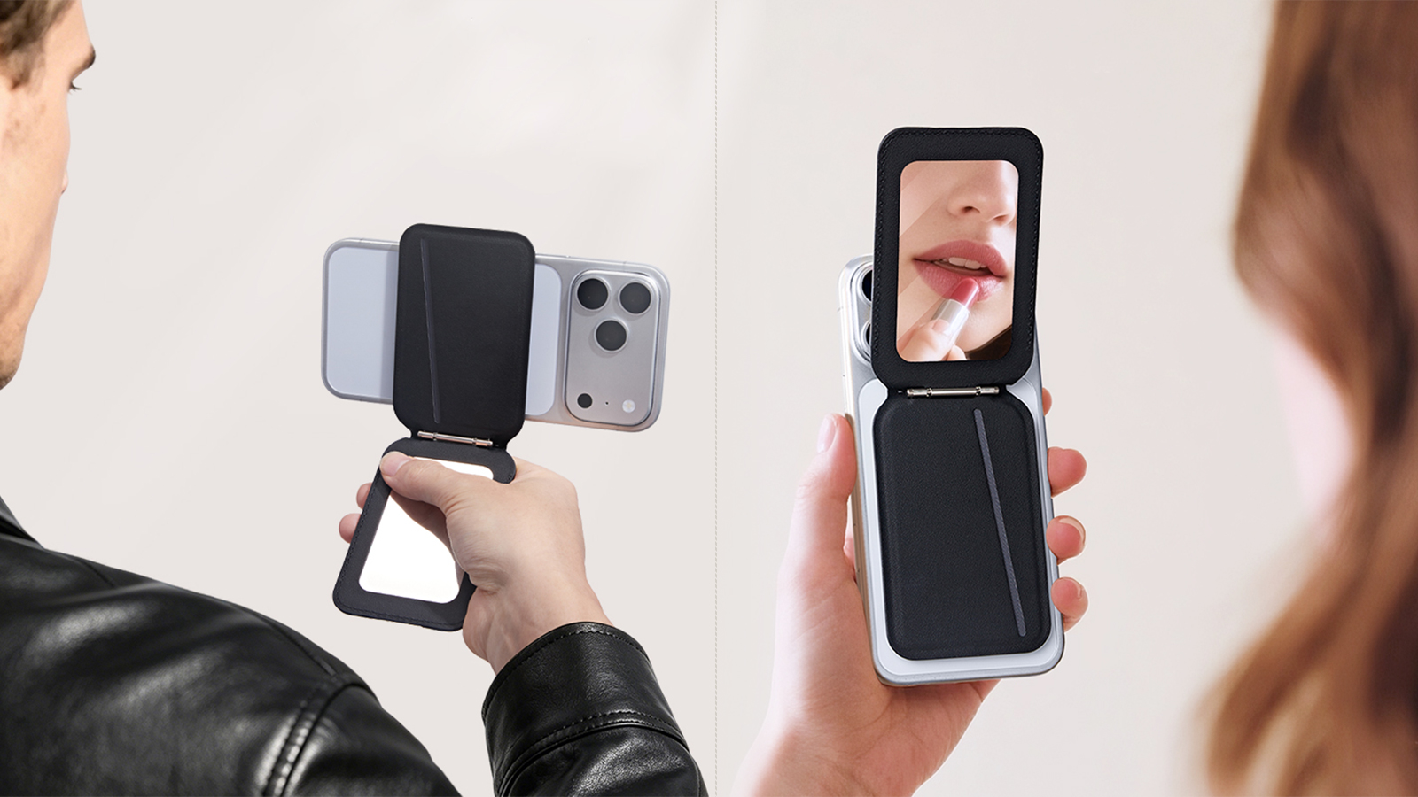 Magnetic mirror card holder phone stand lifestyle design