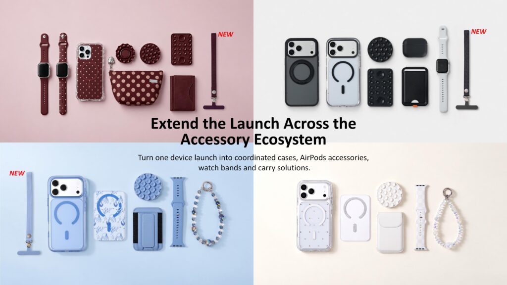 Phone case accessory ecosystem with straps wallets and watch bands