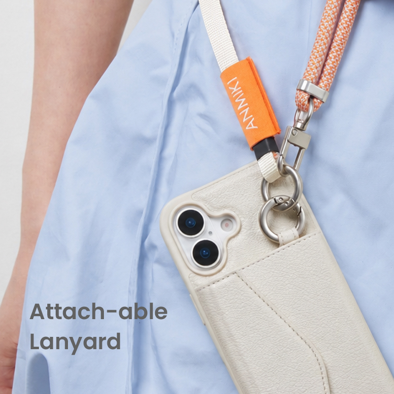 Attachable lanyard leather phone case for iPhone 17