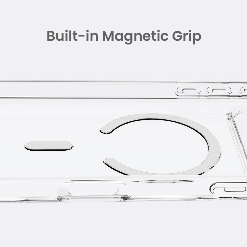 Built-in magnetic grip clear case detail