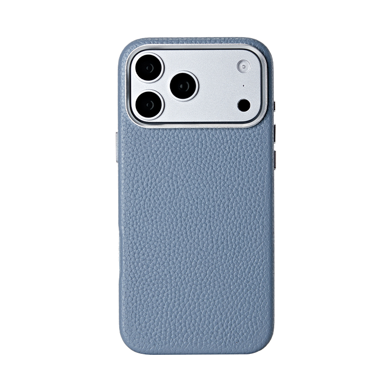 Litchi-Grain PU Leather Case for iPhone 18 Pro Max in blue gray