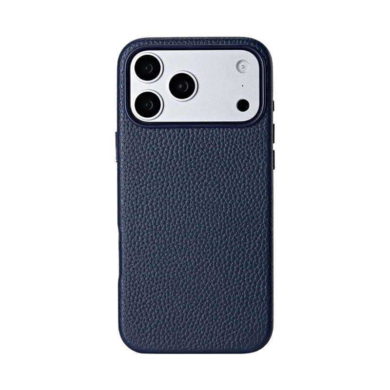 Litchi-Grain PU Leather Case for iPhone 18 Pro Max in navy