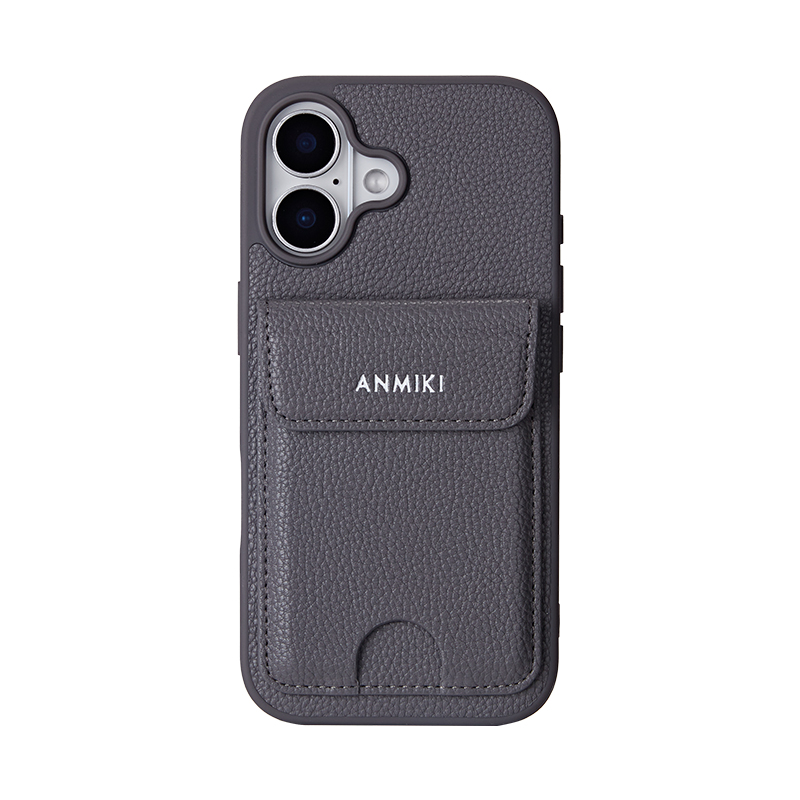 Dark gray litchi-grain PU leather phone case with card holder