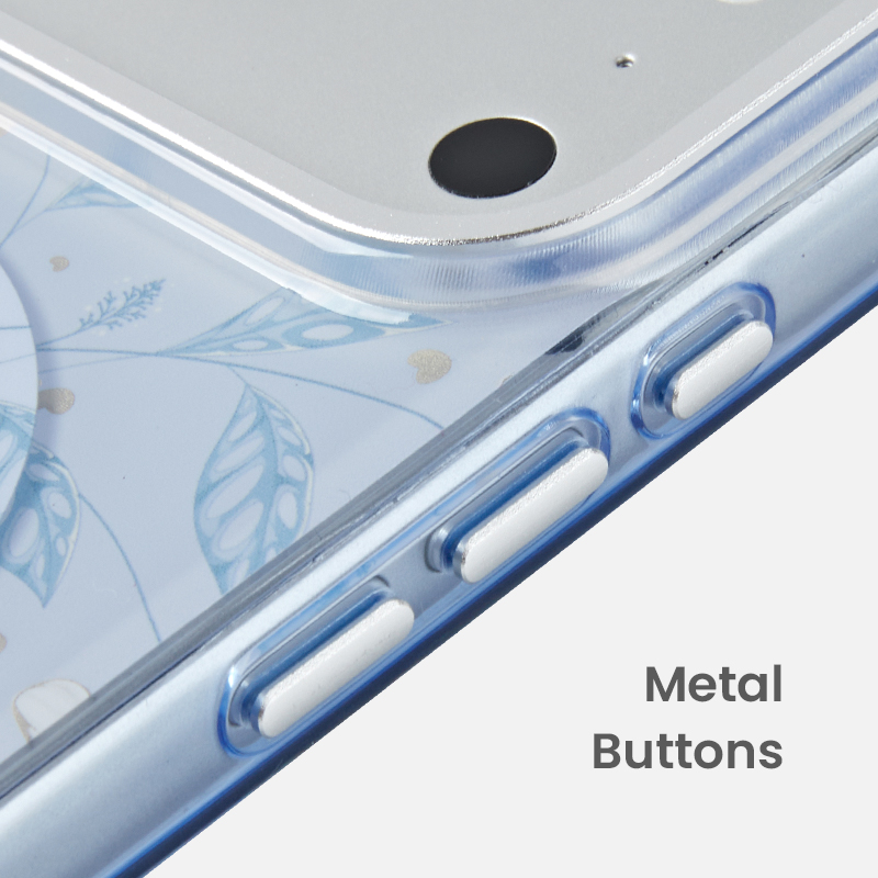 Metal side buttons on clear phone case