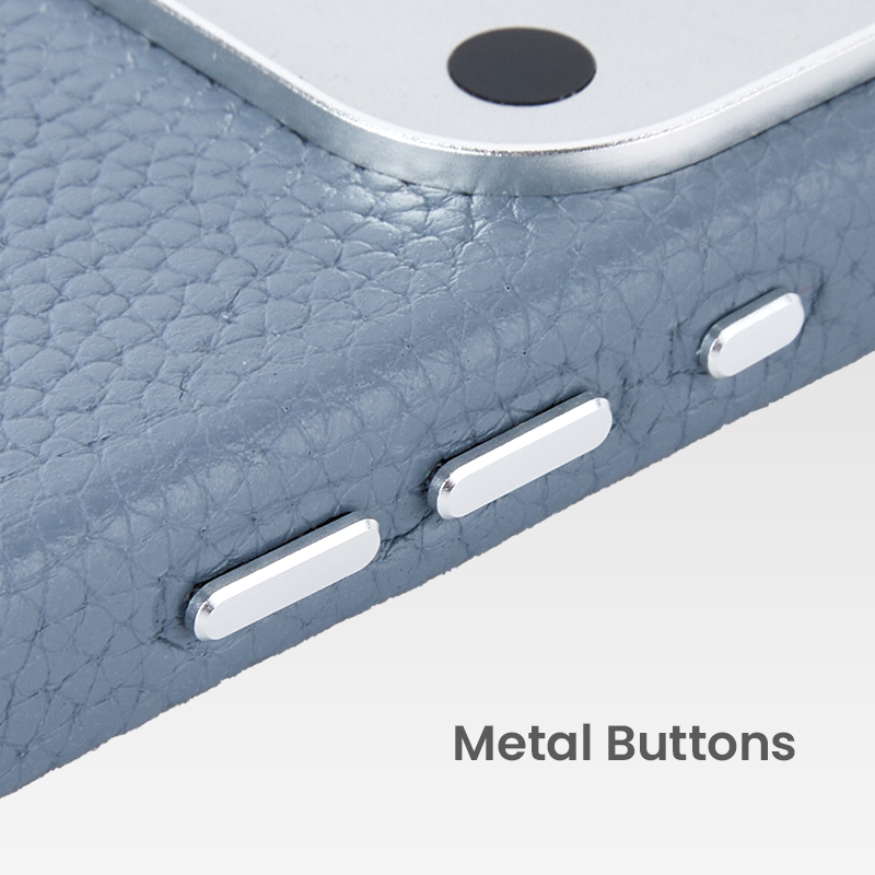 Metal button detail on textured phone case
