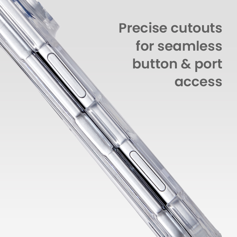 Precise cutouts for foldable phone buttons and ports