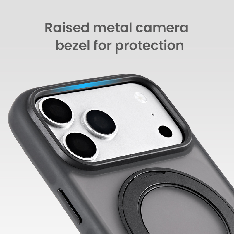 Raised metal camera bezel for lens protection