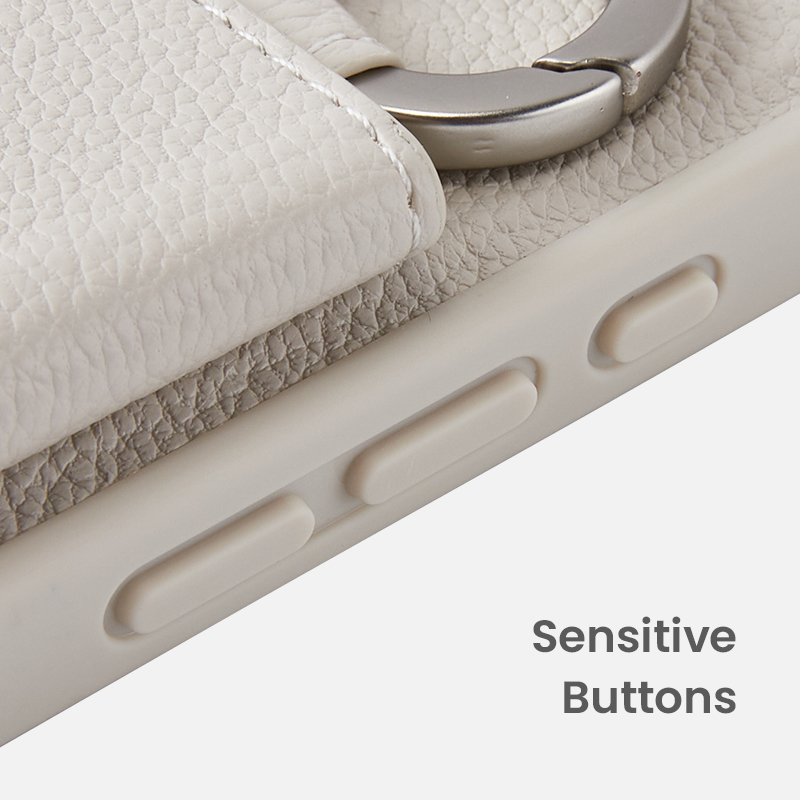 Sensitive side buttons on leather wallet case